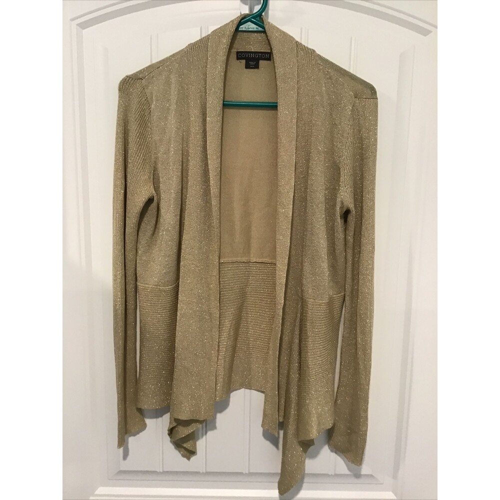 EUC Covington Women’s Gold Sparkly Lightweight Open Sweater/Shrug Size Medium